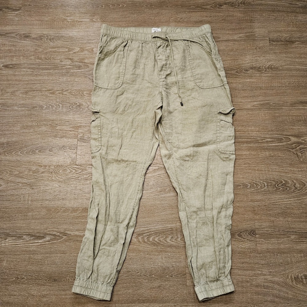 Nicole Miller New York Men's XL Linen Cargo Jogger Pants Beige Drawstring